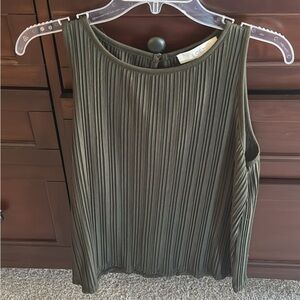 LOFT Dark Green Pleated Tank Top